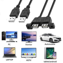 Load image into Gallery viewer, 2 USB 2.0 Male to 2-port USB 2.0 Female with 2 Screw Holes Extension Cable, Length: 50cm, 2 USB 2.0 AM to 2 USB AF