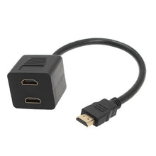 Load image into Gallery viewer, 30cm HDMI Splitter Adapter Y Verteiler Stecker mit 2 Kupplung Gel (Gold Plated), 1 in 2  (Gold Plated)