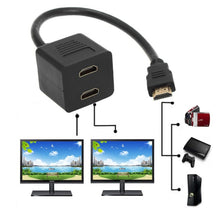 Load image into Gallery viewer, 30cm HDMI Splitter Adapter Y Verteiler Stecker mit 2 Kupplung Gel (Gold Plated), 1 in 2  (Gold Plated)