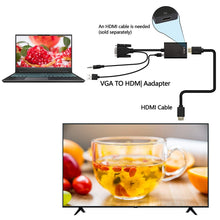 Load image into Gallery viewer, VGA + Audio to Full HD 1080P HDMI Video Converter Box Adapter for HDTV, HDMI Female to VGA Male + Adudio Black