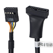 Load image into Gallery viewer, USB 2.0 9Pin Motherboard Female to USB 3.0 19Pin Housing Male Adapter Cable, Length: 15cm, 9 Pin Female to 19 Pin Male