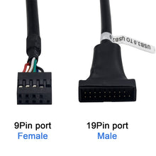 Load image into Gallery viewer, USB 2.0 9Pin Motherboard Female to USB 3.0 19Pin Housing Male Adapter Cable, Length: 15cm, 9 Pin Female to 19 Pin Male