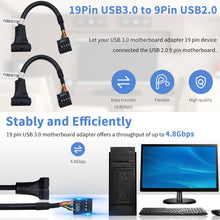 Load image into Gallery viewer, USB 2.0 9Pin Motherboard Female to USB 3.0 19Pin Housing Male Adapter Cable, Length: 15cm, 9 Pin Female to 19 Pin Male