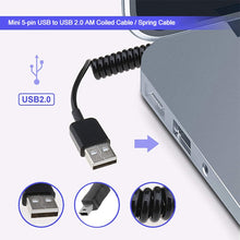 Load image into Gallery viewer, Mini 5-pin USB to USB 2.0 AM Coiled Cable / Spring Cable, Length: 25cm (can be extended up to 80cm), Mini USB to USB AM, Length: 80cm