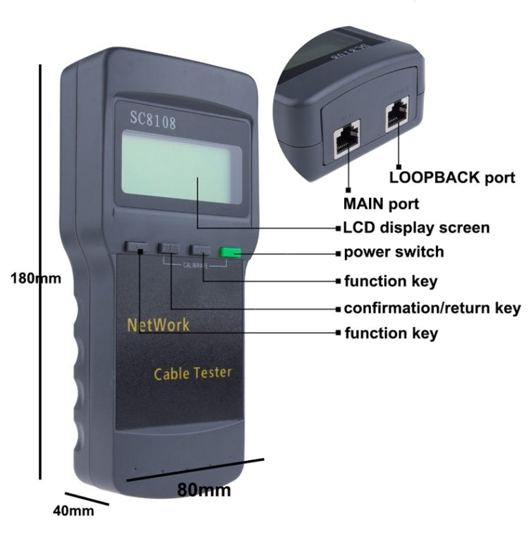 Portable Wireless Network cable Tester SC8108 LCD Digital PC Data Network CAT5 RJ45 LAN Phone Cable Tester Meter, RJ45 Black