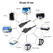 Load image into Gallery viewer, Universal US 3 Prong AC Power Cords for Desktop Computer Printer Monitor Plug, Length: 1.8m, 1.8m