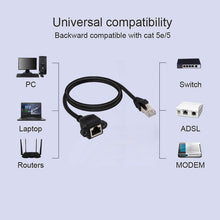 Load image into Gallery viewer, RJ45 Female to Male CAT5E Network Panel Mount Screw Lock Extension Cable, Length: 1.5m, 1.5m