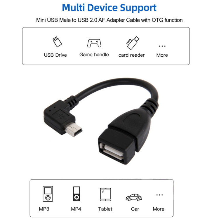 90 Degree Mini USB Male to USB 2.0 AF Adapter Cable with OTG Function, Length: 13cm, Right Augle Mini USB, 13cm