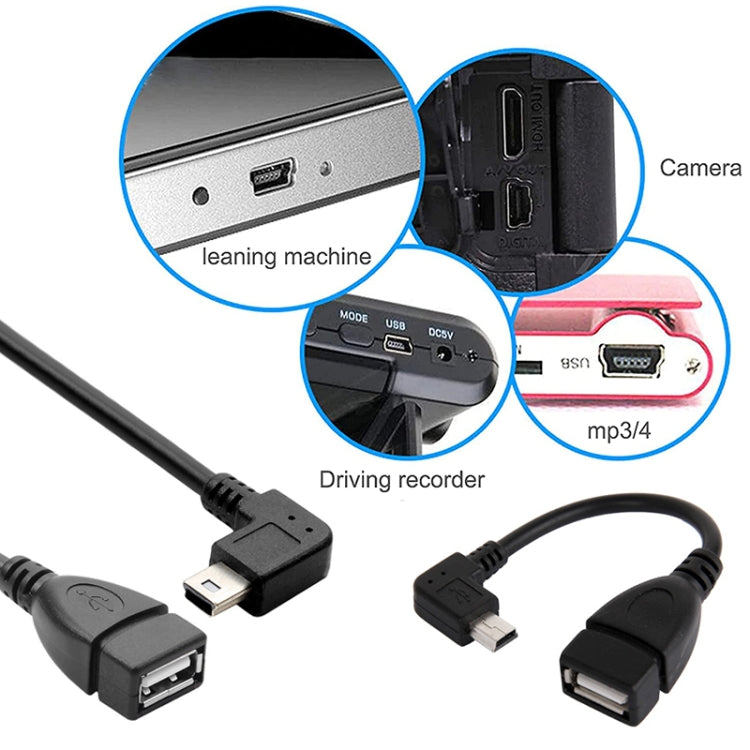 90 Degree Mini USB Male to USB 2.0 AF Adapter Cable with OTG Function, Length: 13cm, Right Augle Mini USB, 13cm