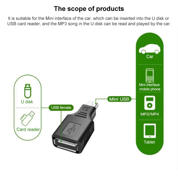 Mini USB Male to USB 2.0 Female Adapter with OTG Function, USB Female