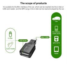 Load image into Gallery viewer, Mini USB Male to USB 2.0 Female Adapter with OTG Function, USB Female