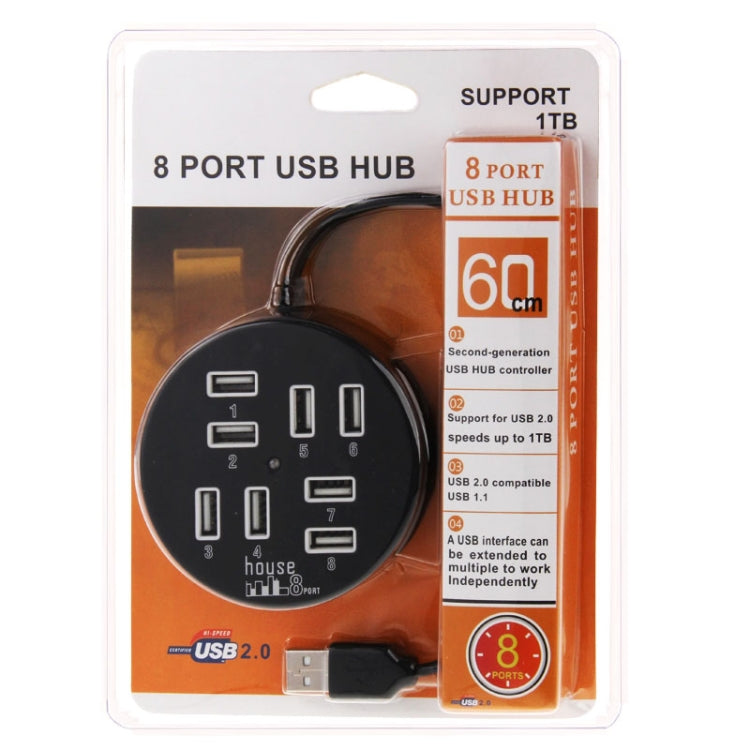 High Speed 8 Ports USB 2.0 Portable Round Hub, Length: 60cmRound Circular 8 Ports USB 2.0 Hub Multi-port Splitter Expansion Adapter for Laptop Notebook PC, Support 1TB Mobile HDD, Round Circular(White), Round Circular(Black)