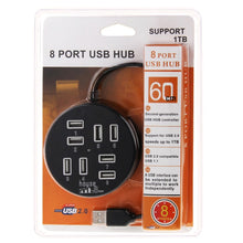 Load image into Gallery viewer, High Speed 8 Ports USB 2.0 Portable Round Hub, Length: 60cmRound Circular 8 Ports USB 2.0 Hub Multi-port Splitter Expansion Adapter for Laptop Notebook PC, Support 1TB Mobile HDD, Round Circular(White), Round Circular(Black)