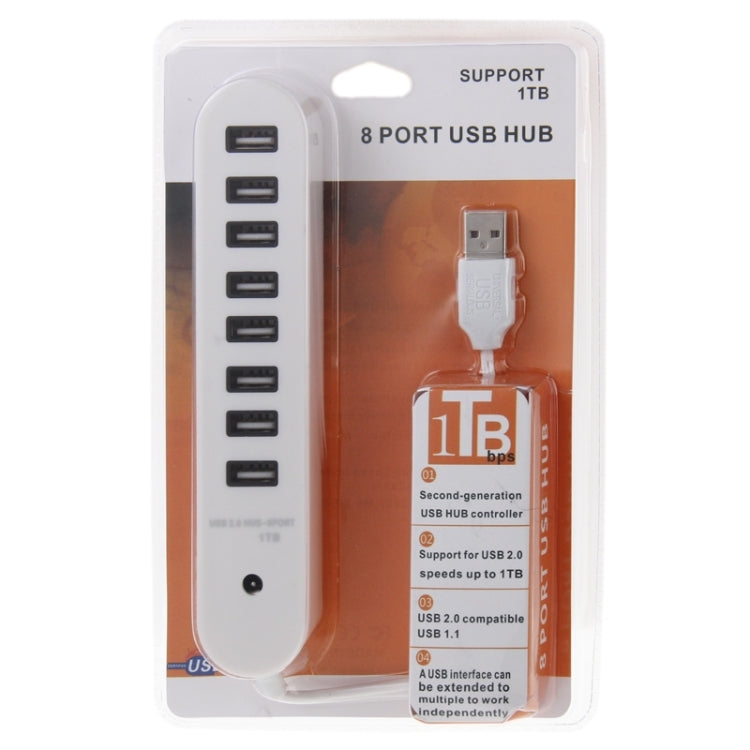 8 Ports USB 2.0 Portable Oval Hub, Length: 50cm, 8 Ports (White), 8 Ports (Black)