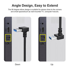Load image into Gallery viewer, USB 3.0 Down Angle 90 degree  Extension Cable Male to Female Adapter Cord, Length: 15cm, Down Angle AM to AF, length: 15cm
