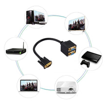 Load image into Gallery viewer, 30cm VGA Male to 2 VGA Female Splitter Cable, VGA Male