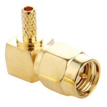 Load image into Gallery viewer, 10 PCS Gold Plated Crimp SMA Male Plug 90 Degree Right Angle RF Connector Adapter for RG174 / RG316 / RG179 Cable, Crimp SMA Male Plug Right Angle