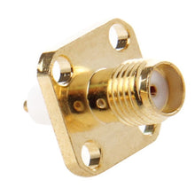 Load image into Gallery viewer, 10 PCS Gold Plated SMA Female 4 Holes Chassis Panel Mount Extended Dielectric Solder Connector Adapter, SMA Female 4 Holes
