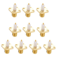 Load image into Gallery viewer, 10 PCS Gold Plated SMA Female 4 Holes Chassis Panel Mount Extended Dielectric Solder Connector Adapter, SMA Female 4 Holes