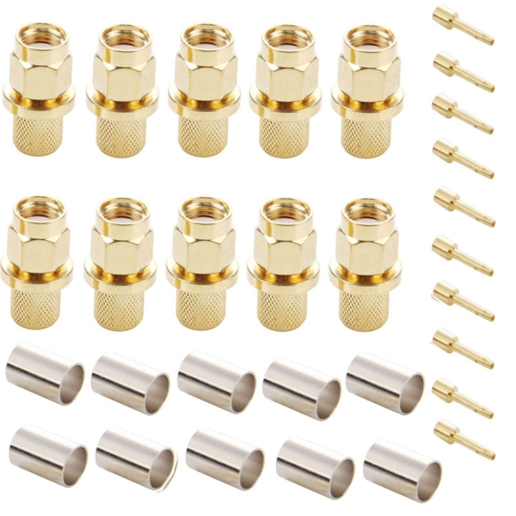 10 PCS LMR300 5D-FB Gold Plated RP-SMA Male Plug Pin Crimp RF Connector Adapter, RP-SMA Male Plug