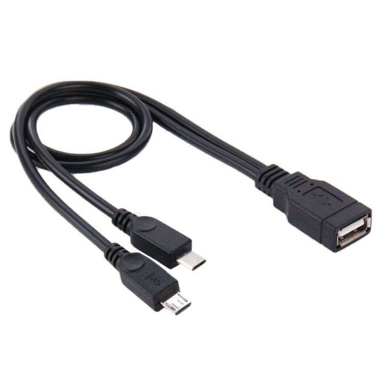 USB 2.0 Female to 2 Micro USB Male Cable, Length: About 30cm, USB 2.0 AF to 2 Micro USB