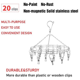 Round Stainless Steel Clothes Clip Hanger with 20 Clips, 20 Clips Hanger