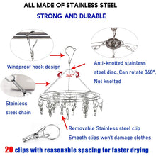 Load image into Gallery viewer, Round Stainless Steel Clothes Clip Hanger with 20 Clips, 20 Clips Hanger