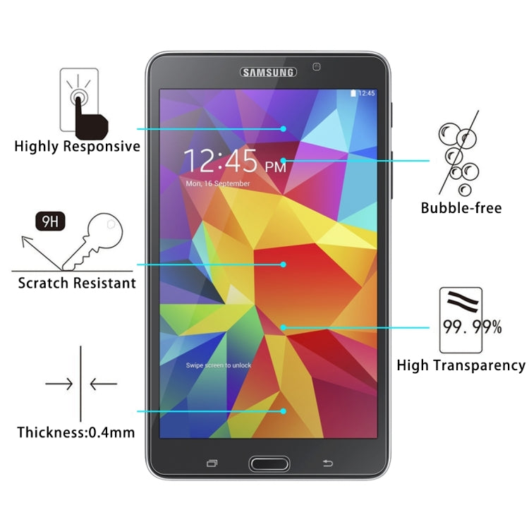 0.4mm 9H+ Surface Hardness 2.5D Explosion-proof Tempered Glass Film for Galaxy Tab 4 7.0 / T230 / T231 / T235