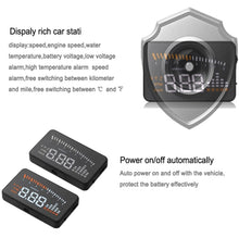 Load image into Gallery viewer, X5 HUD 3 inch Universal Multi Car Head Up Display with OBDII EOBD System, Light Sensors, Rotation Speed, Rotation Speed Unit, Unit Mark, Voltage, Water Temperature, Alarm mark, X5 HUD 3 inch