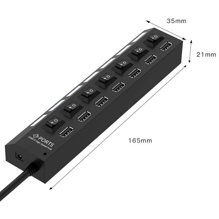 7 Ports USB Hub 2.0 USB Splitter High Speed 480Mbps with ON/OFF Switch / 7 LEDs, 7 Ports (White), 7 Ports (Black)