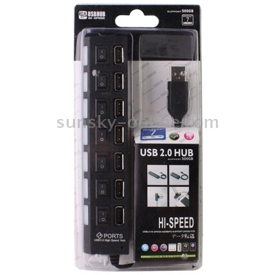 7 Ports USB Hub 2.0 USB Splitter High Speed 480Mbps with ON/OFF Switch / 7 LEDs, 7 Ports (White), 7 Ports (Black)