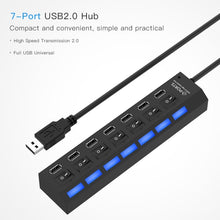 Load image into Gallery viewer, 7 Ports USB Hub 2.0 USB Splitter High Speed 480Mbps with ON/OFF Switch / 7 LEDs, 7 Ports (White), 7 Ports (Black)