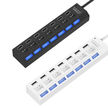 Load image into Gallery viewer, 7 Ports USB Hub 2.0 USB Splitter High Speed 480Mbps with ON/OFF Switch / 7 LEDs, 7 Ports (White), 7 Ports (Black)