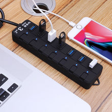 Load image into Gallery viewer, 7 Ports USB 3.0 Hub with Individual Switches for each Data Transfer Ports, 7 Ports (White), 7 Ports (Black)