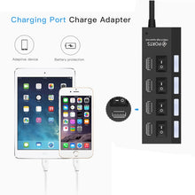 Load image into Gallery viewer, 4 Ports USB Hub 2.0 USB Splitter High Speed 480Mbps with ON/OFF Switch, 4 LED, 4 Ports with 4 LED (Black)