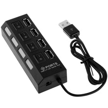 Load image into Gallery viewer, 4 Ports USB Hub 2.0 USB Splitter High Speed 480Mbps with ON/OFF Switch, 4 LED, 4 Ports with 4 LED (Black)