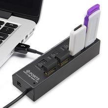 Load image into Gallery viewer, 4 Ports USB Hub 2.0 USB Splitter High Speed 480Mbps with ON/OFF Switch, 4 LED, 4 Ports with 4 LED (Black)