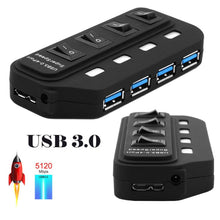 Load image into Gallery viewer, 4 Ports USB 3.0 Hub with Individual Switches for each Data Transfer Ports