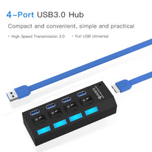 Load image into Gallery viewer, 4 Ports USB 3.0 HUB, Super Speed 5Gbps, Plug and Play, Support 1TB , 4 Ports (Black), 4 Ports (White)