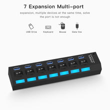 Load image into Gallery viewer, 7 Ports USB 3.0 HUB, Super Speed 5Gbps, Plug and Play, Support 1TB, 7 Ports (Black), 7 Ports (White)