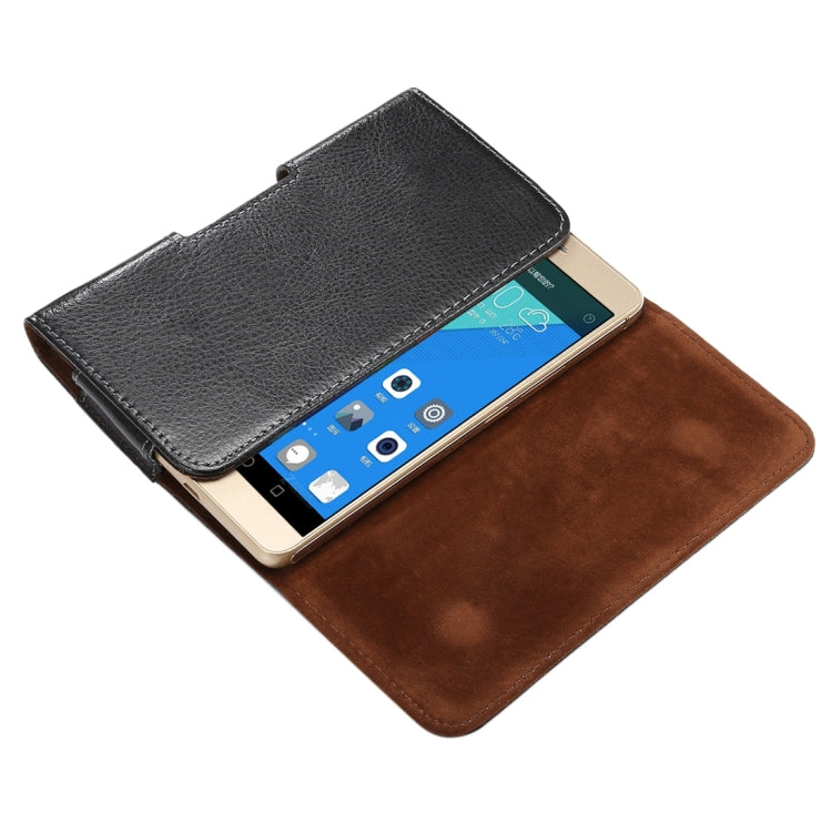 5.5 inch Litchi Texture Vertical Flip Thwartwise Genuine Leather Case / Waist Bag with Rotatable Back Splint for Galaxy S7 Edge & Note 5 & 4 & 3 & 2, Huawei P9 Plus & Honor 7i & Honor 6 Plus, etc