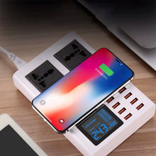 Load image into Gallery viewer, YC-CDA10W 10W Multi Port USB Intelligent Digital Display Fast Charging Wireless Charger, UK Plug