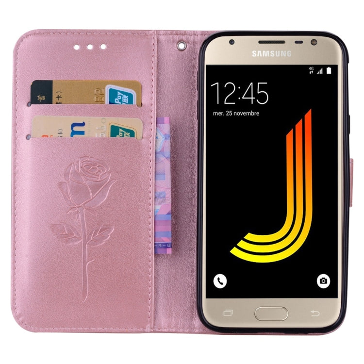 For Galaxy J3 (2017) / J330 (EU Version) Roses Pressed Flower Pattern Horizontal Flip Leather Case with Holder & Card Slots & Wallet