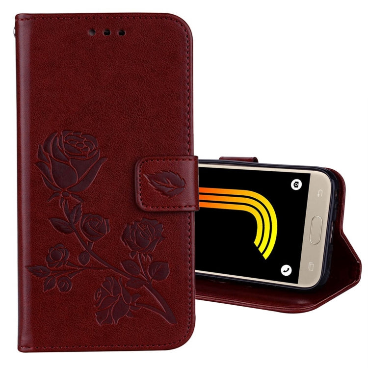 For Galaxy J3 (2017) / J330 (EU Version) Roses Pressed Flower Pattern Horizontal Flip Leather Case with Holder & Card Slots & Wallet