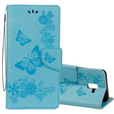 For Galaxy A8 (2018) Vintage Embossed Floral Butterfly Pattern Horizontal Flip Leather Case with Card Slot & Holder & Wallet & Lanyard