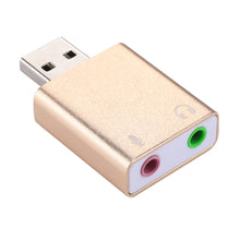 Load image into Gallery viewer, Aluminum Shell 3.5mm Jack External USB Sound Card HIFI Magic Voice 7.1 Channel Adapter Free Drive for Computer, Desktop, Speakers, Headset, Microphone, Aluminum 7.1 Channel Gold