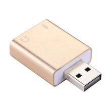 Load image into Gallery viewer, Aluminum Shell 3.5mm Jack External USB Sound Card HIFI Magic Voice 7.1 Channel Adapter Free Drive for Computer, Desktop, Speakers, Headset, Microphone, Aluminum 7.1 Channel Gold