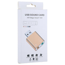 Load image into Gallery viewer, Aluminum Shell 3.5mm Jack External USB Sound Card HIFI Magic Voice 7.1 Channel Adapter Free Drive for Computer, Desktop, Speakers, Headset, Microphone, Aluminum 7.1 Channel Gold