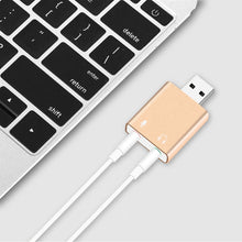 Load image into Gallery viewer, Aluminum Shell 3.5mm Jack External USB Sound Card HIFI Magic Voice 7.1 Channel Adapter Free Drive for Computer, Desktop, Speakers, Headset, Microphone, Aluminum 7.1 Channel Gold