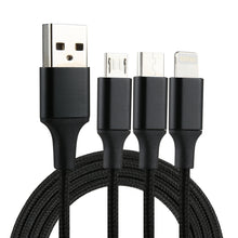 Load image into Gallery viewer, 2A 1.2m 3 in 1 USB to 8 Pin &amp; USB-C / Type-C &amp; Micro USB Nylon Weave Charging Cable